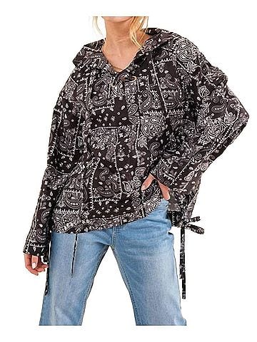 AndTheWhy Lace Up Pullover Windbreaker Jacket in Black, White (view 2)