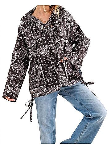 AndTheWhy Say We Can Bandana Print Windbreaker Jacket in Black (view 2)
