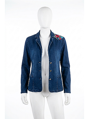 Layers Clothing Denim Embroidered Blazer in Blue (view 1)