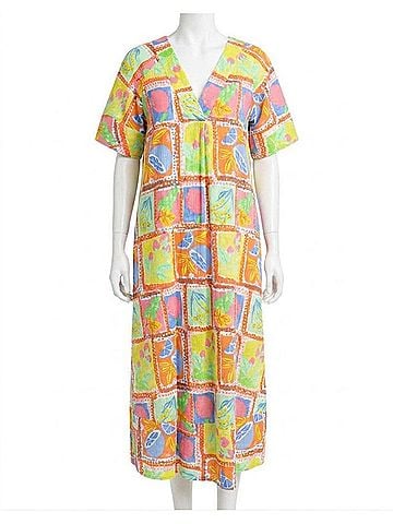 Karlie Fruit Gauze V-Neck Maxi Dress in Lime (view 1)
