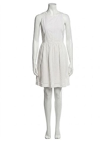 Lilla P Eyelet High Neck Mini Dress in White (view 1)