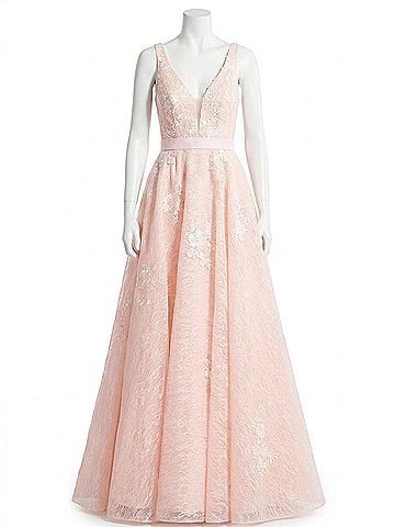 Rachel Allan Textured Sleeveless Detail Prom Gown in Blush (view 1)