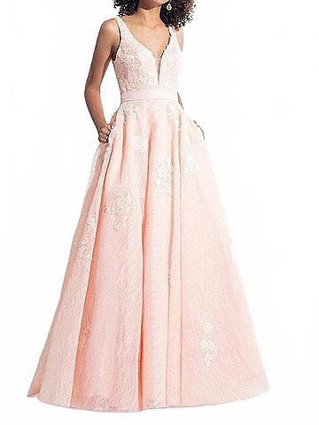 Rachel Allan Textured Sleeveless Detail Prom Gown in Blush (view 2)