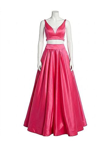 Rachel Allan Lace Matte Satin Two-Piece Ball Gown in Fuchsia (view 1)