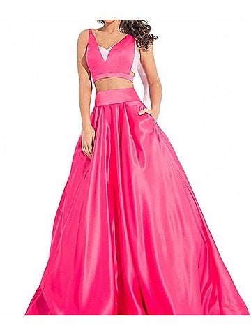 Rachel Allan Lace Matte Satin Two-Piece Ball Gown in Fuchsia (view 2)