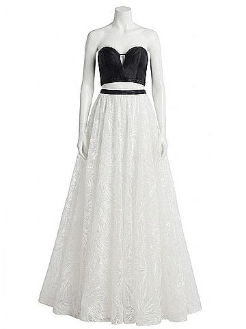Rachel Allan Strapless Two-Piece Embroidered Mikado Gown in Black/White (view 1)