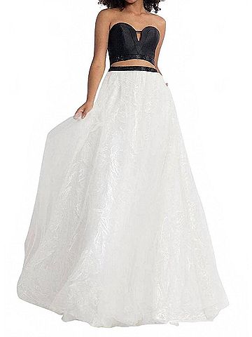 Rachel Allan Strapless Two-Piece Embroidered Mikado Gown in Black/White (view 2)