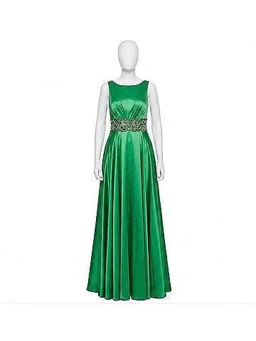 Rachel Allan Stretch Satin Empire Waist Prom Gown in Emerald (view 1)