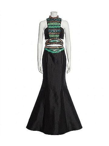 Rachel Allan Two-Piece Beaded Taffeta Mermaid Gown in Black (view 1)