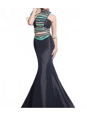 Rachel Allan Two-Piece Beaded Taffeta Mermaid Gown in Black (view 2)