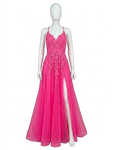 La Femme Elegant Prom Dress in Neon Pink (view 1)
