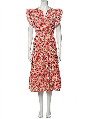 THML Ruffles And Floral Midi Dress in Pink (view 1)