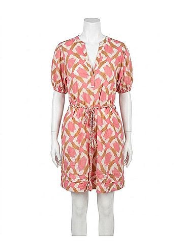 Lilla P Printed Voile Shirred Elbow Sleeve Dress in Punch Ikat Print (view 1)