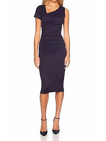 Susana Monaco One Arm Dolman Sleeve Dress in Navy Blue (view 2)