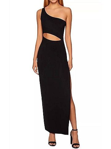 Susana Monaco One Shoulder Cut Out Maxi Dress W Leg Slit in Black (view 2)