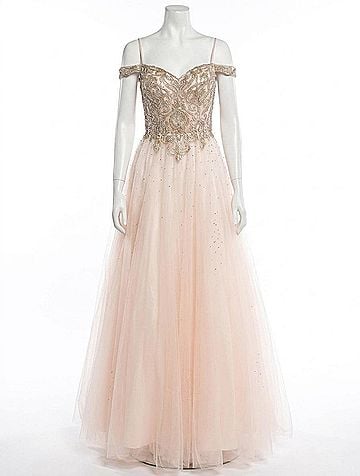 Jovani Embellished Off The Shoulder Prom Ballgown in Blush (view 1)