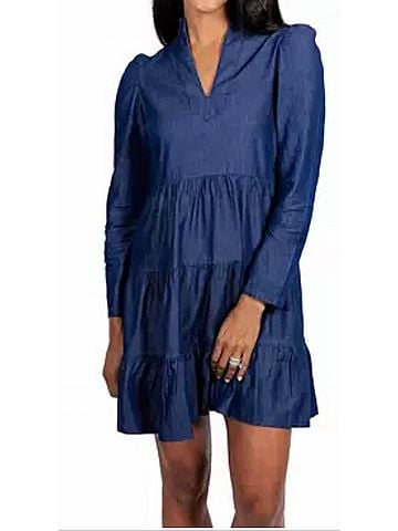 Sail to Sable Long Sleeved Dress in Dark Blue Indigo (view 2)
