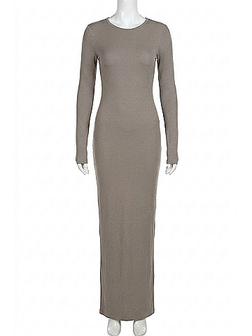 Eterne Long Sleeve Crewneck Maxi Dress in Clay (view 1)