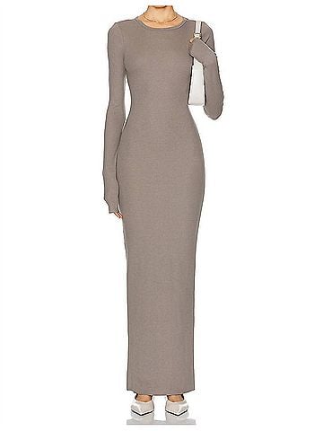 Eterne Long Sleeve Crewneck Maxi Dress in Clay (view 2)
