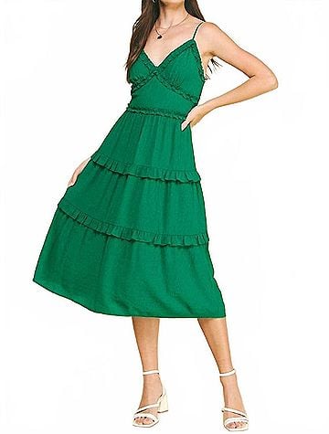 Pinch Piper Tiered Midi Dress in Light Emerald (view 2)