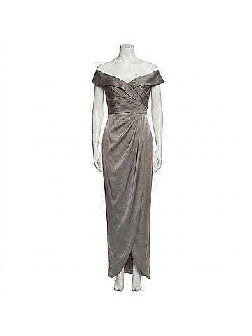 La Femme Women's Surplice Off The Shoulder Gown in Pewter (view 1)