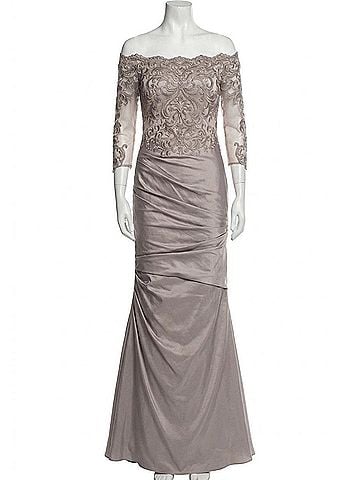 La Femme Women's Satin Mermaid Gown in Gray (view 1)