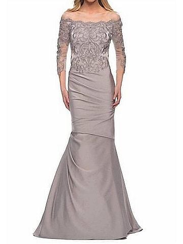 La Femme Women's Satin Mermaid Gown in Gray (view 2)