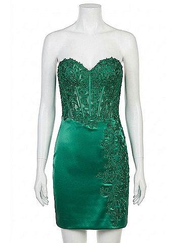 Sherri Hill Strapless Short Satin Dress in Emerald (view 1)