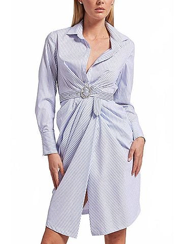 Generation Love Gloria Pinstripe Shirtdress in White/Light Blue (view 2)