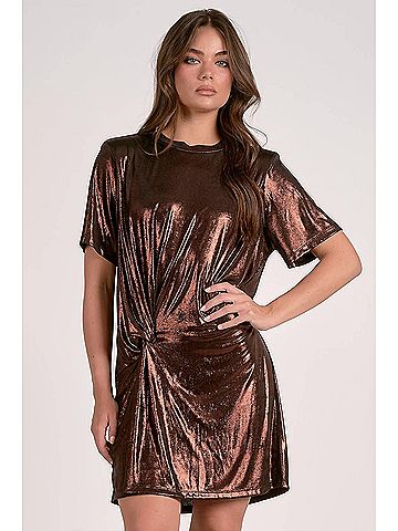 Elan Shimmer Mini Dress in Chocolate Brown (view 2)