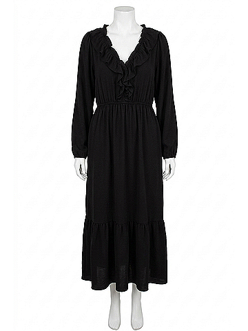 Haptics Warm Welcome V-Neck Midi Dress in Black (view 1)