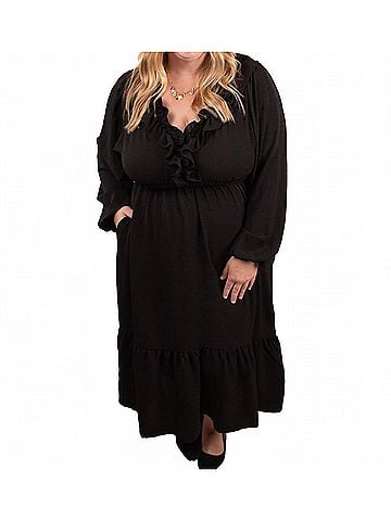 Haptics Warm Welcome V-Neck Midi Dress in Black (view 2)