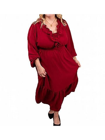 Haptics Warm Welcome V-Neck Midi Dress in Wine (view 2)