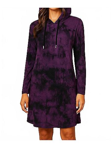 French Kyss Marble Wash Hooded Dress in Grape (view 2)