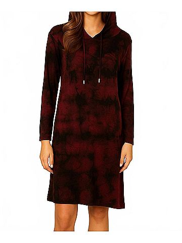 French Kyss Marble Wash Hooded Dress in Sangria (view 2)
