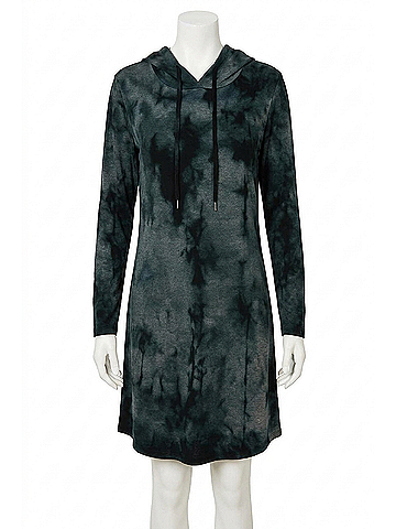 French Kyss Marble Wash Hooded Dress in Carbon (view 1)