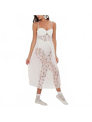 For Love & Lemons Romi Midi Dress in White (view 2)