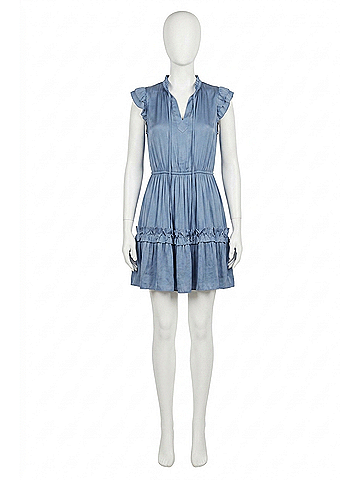 Current Air Flutter Sleeve Ruffle Detail Mini Dress in Blue (view 1)