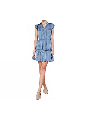 Current Air Flutter Sleeve Ruffle Detail Mini Dress in Blue (view 2)