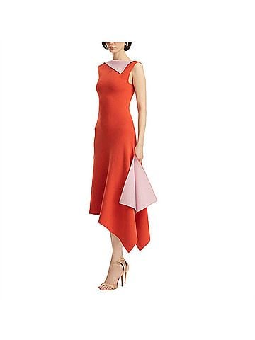 Oscar De La Renta Sleeveless Two Tone Knit Dress in Lily/Carnelian (view 2)
