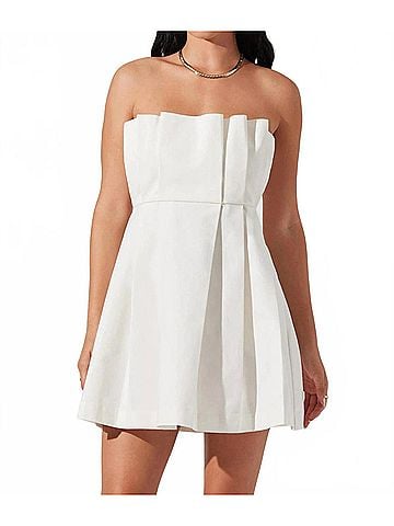 Astr Clemira Pleated Mini Dress in White (view 2)