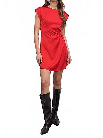 Greylin Watson Dolman Sleeve Satin Side Twist Mini Dress in Red (view 2)