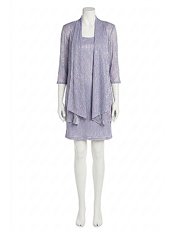 R&M Richards Solid Metallic Jacket Dress Set in Orchid (view 1)