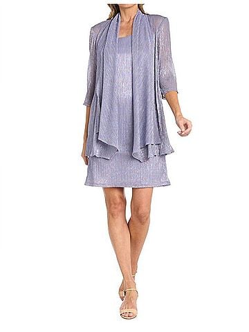 R&M Richards Solid Metallic Jacket Dress Set in Orchid (view 2)