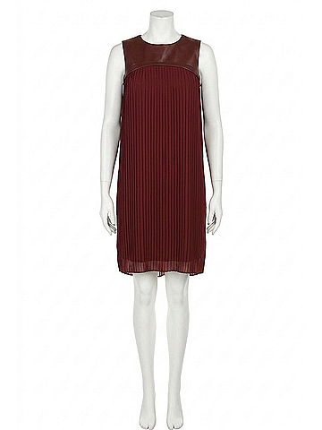 Joseph Ribkoff Pleated Faux Leather Trapeze Dress in Merlot (view 1)