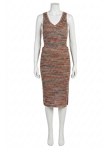 Skies Are Blue Marled Sweater Knit Midi Skirt in Olive/Rust (view 1)