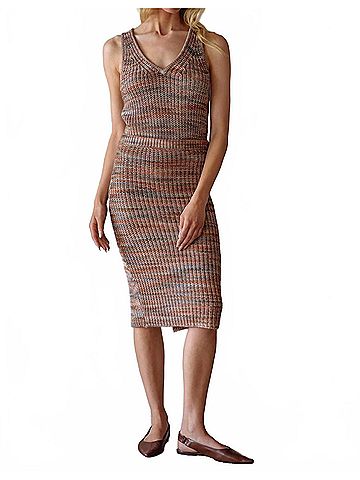 Skies Are Blue Marled Sweater Knit Midi Skirt in Olive/Rust (view 2)