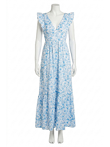 Skies Are Blue French Print Maxi Dress in Light Blue (view 1)