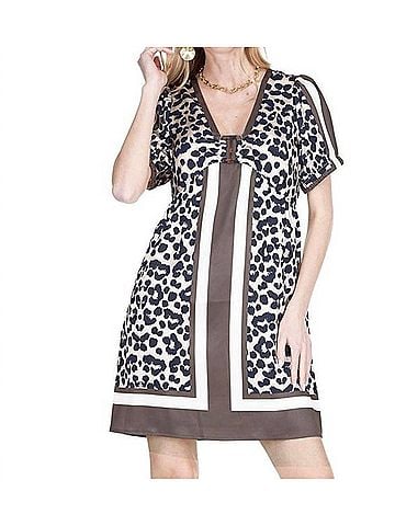 Joy Joy V-Neck Ring Dress in Leopard Border (view 2)