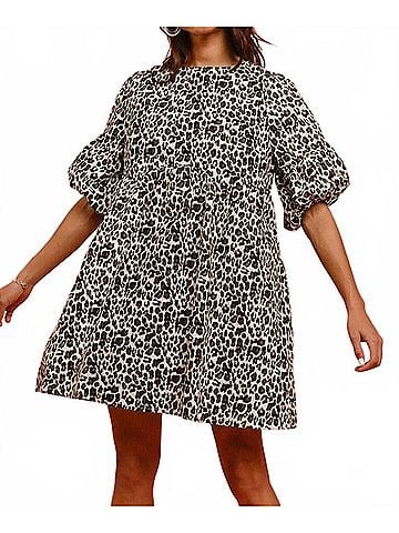 Bibi Denim Back Contrast Tie Detail Mini Dress in Leopard (view 2)